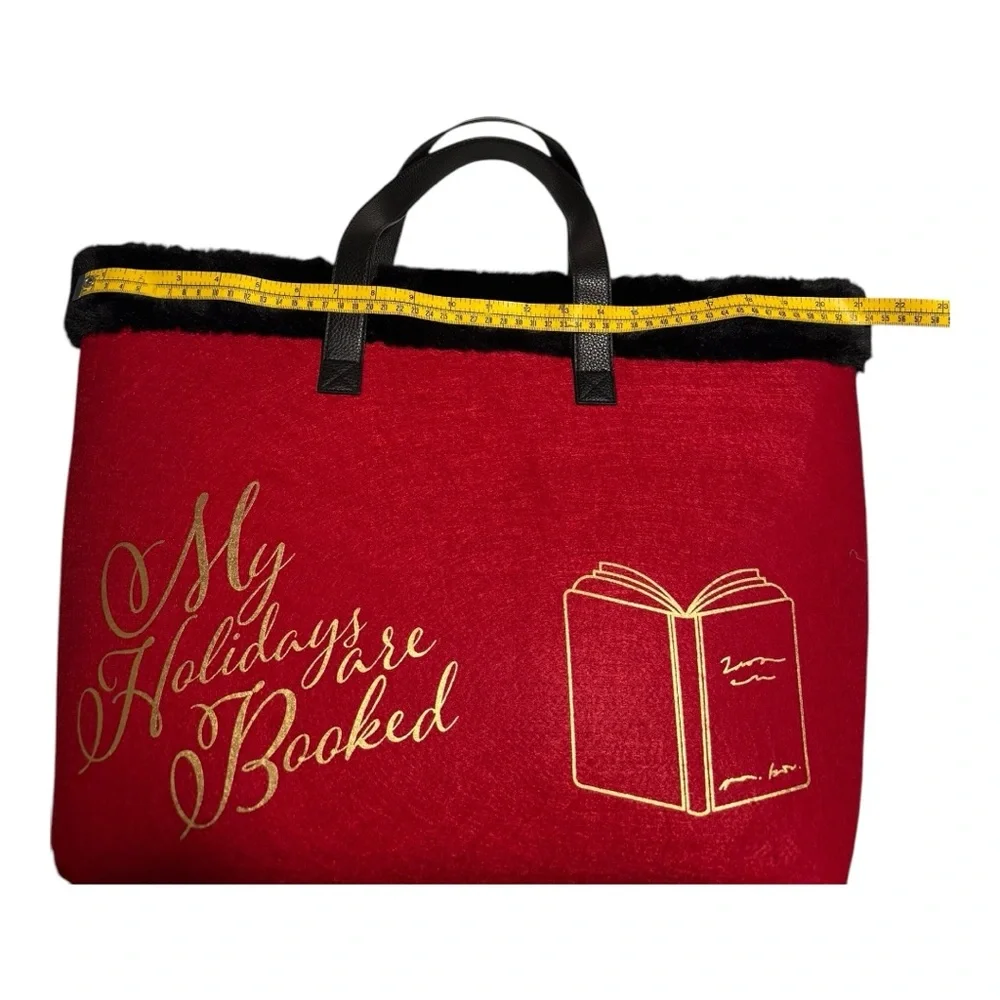 Barnes & Noble Red and Gold Tote Black Faux Fur Bag with Bookish Charm - Picture 7 of 7